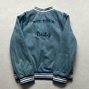 NWOT Sugar Lips Denim, Jean, Not Your Baby, Blue Bomber Jacket, size Large